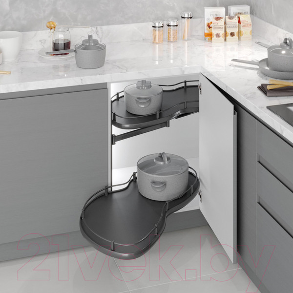 Изображение товара Корзина выкатная Starax Волшебный уголок поворотный / S-3015-А (левое выдвижение, антрацит)