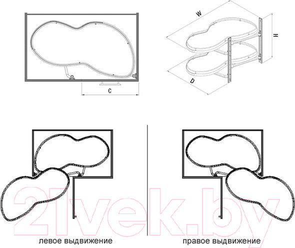 Изображение товара Корзина выкатная Starax Волшебный уголок поворотный / S-3015-А (левое выдвижение, антрацит)