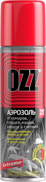 Аэрозоль от насекомых OZZ Extreme от комаров, клещей, мошек, оводов и слепней (150мл)