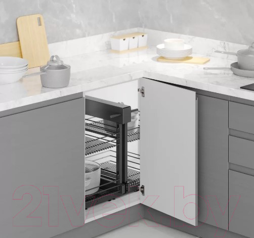 Изображение товара Корзина выкатная Starax Волшебный уголок выдвижной / S-3067-А (левое выдвижение, антрацит)