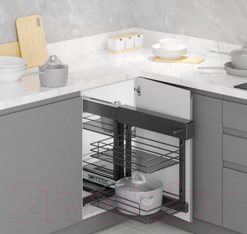 Изображение товара Корзина выкатная Starax Волшебный уголок выдвижной / S-3067-А (левое выдвижение, антрацит)