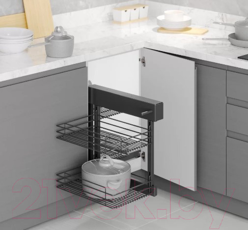 Изображение товара Корзина выкатная Starax Волшебный уголок выдвижной / S-3067-А (левое выдвижение, антрацит)