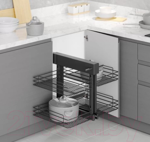 Изображение товара Корзина выкатная Starax Волшебный уголок выдвижной / S-3067-А (левое выдвижение, антрацит)