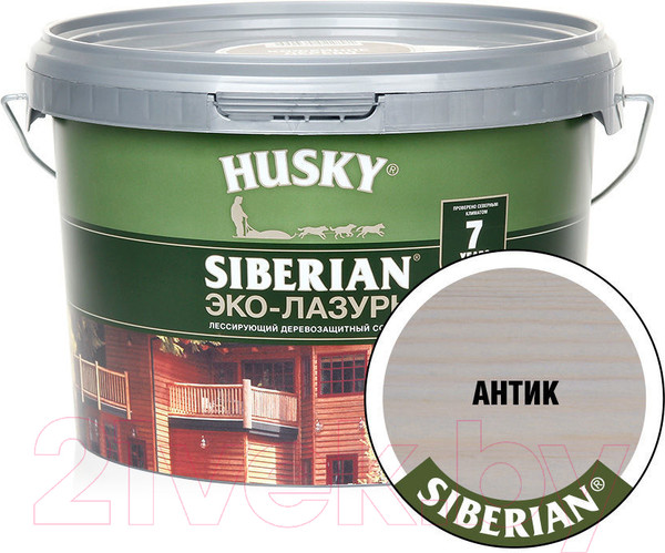 Изображение товара Лазурь для древесины Husky Siberian Эко-Лазурь Полуматовая (2.5л, антик)