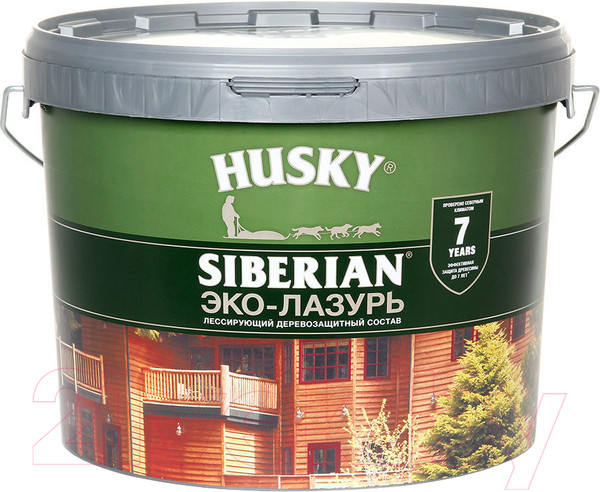 Изображение товара Лазурь для древесины Husky Siberian Эко-Лазурь Полуматовая (9л, белый)