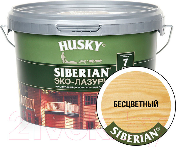 Изображение товара Лазурь для древесины Husky Siberian Эко-Лазурь Полуматовая (2.5л, бесцветный)