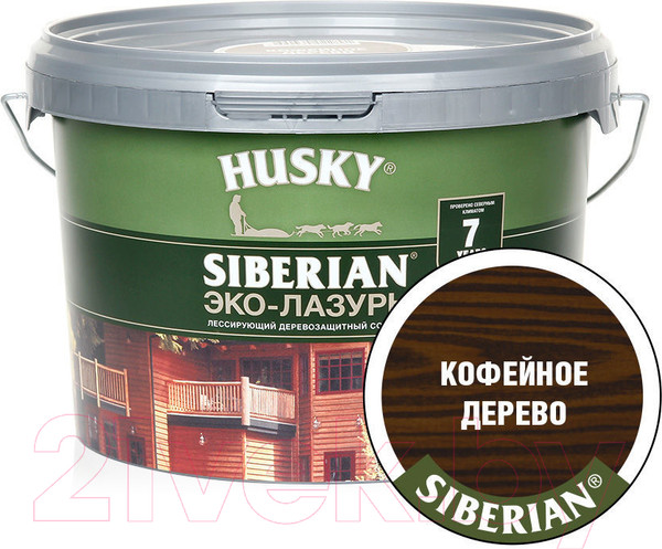 Изображение товара Лазурь для древесины Husky Siberian Эко-Лазурь Полуматовая (2.5л, кофейное дерево)