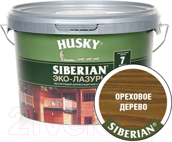 Изображение товара Лазурь для древесины Husky Siberian Эко-Лазурь Полуматовая (2.5л, ореховое дерево)