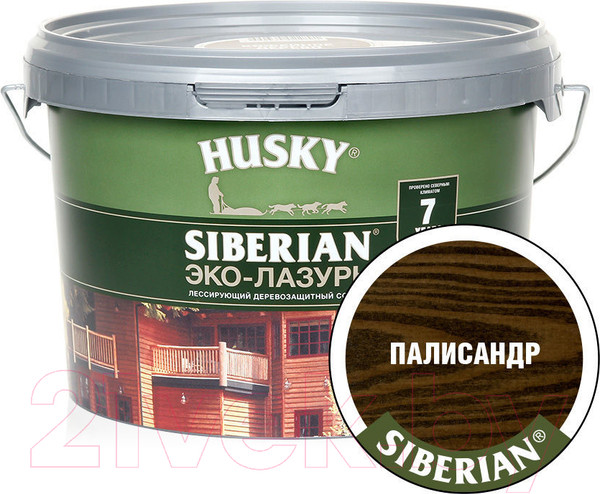 Изображение товара Лазурь для древесины Husky Siberian Эко-Лазурь Полуматовая (2.5л, палисандр/черное дерево)