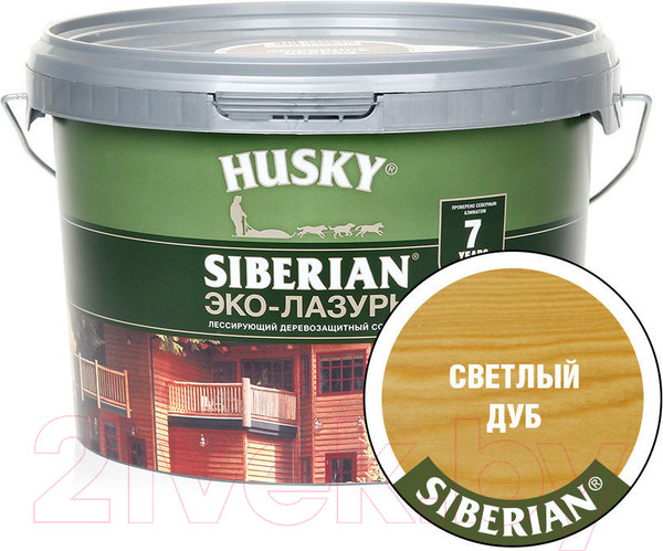 Изображение товара Лазурь для древесины Husky Siberian Эко-Лазурь Полуматовая (2.5л, светлый дуб)