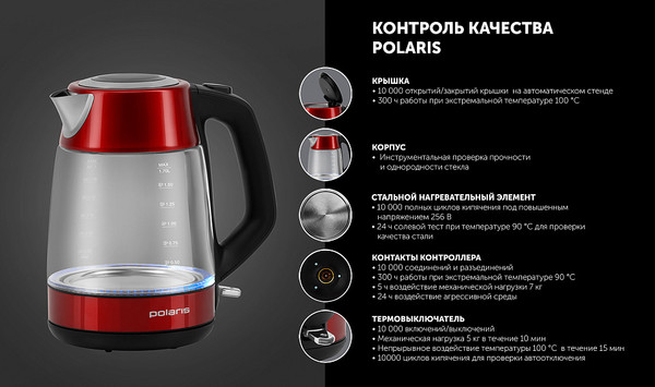 Изображение товара Электрочайник Polaris PWK 1760CGL (красный)