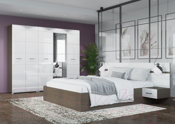 Изображение товара Каркас кровати Горизонт Мебель Ненси 1.4м (венге/белый глянец)