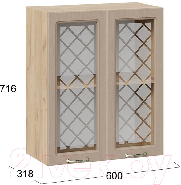 Изображение товара Шкаф навесной для кухни ТриЯ Бьянка 1В6С (дуб крафт золотой/дуб кофе)