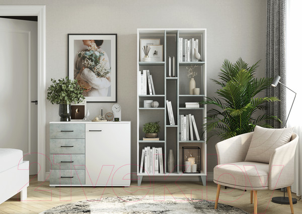 Изображение товара Стеллаж Горизонт Мебель Asti / 12АСББ (белый/бетон)