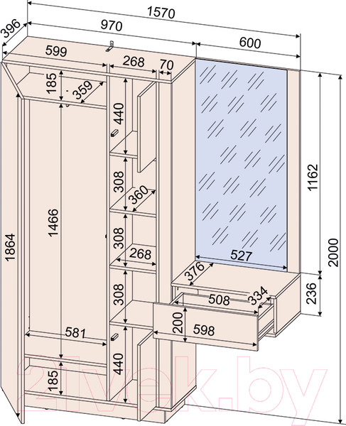 Изображение товара Секция в прихожую Интерлиния Quartz QZ-ШК4 комбинированный (белый платинум/бетон)