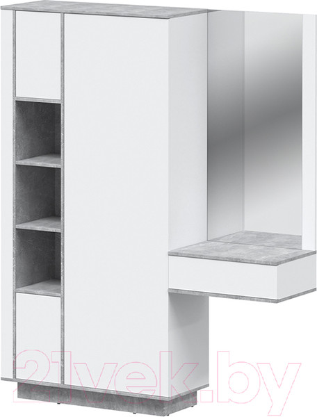 Изображение товара Секция в прихожую Интерлиния Quartz QZ-ШК4 комбинированный (белый платинум/бетон)