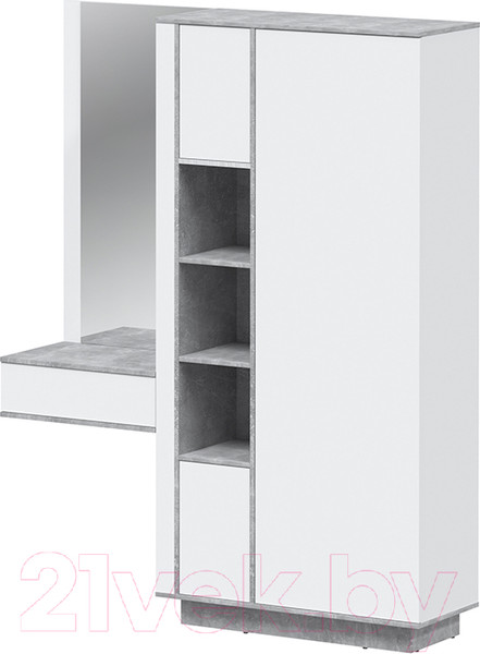 Изображение товара Секция в прихожую Интерлиния Quartz QZ-ШК4 комбинированный (белый платинум/бетон)