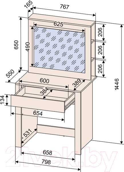 Изображение товара Туалетный столик Интерлиния Quartz QZ-СТ1 (белый платинум/бетон)