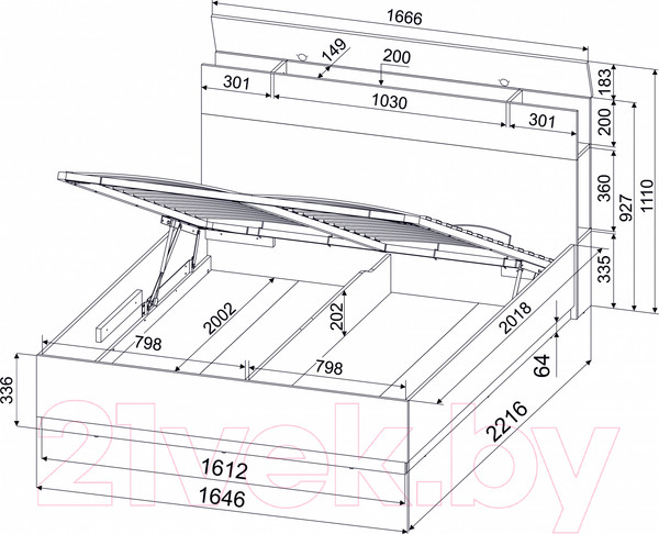 Изображение товара Двуспальная кровать Интерлиния Quartz QZ-К160 (белый платинум/бетон)