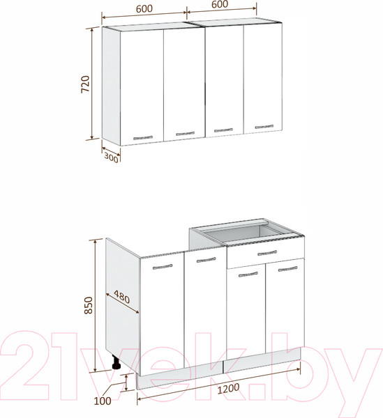 Изображение товара Кухонный гарнитур Кортекс-мебель Корнелия Лира-лайт 1.2м без столешницы (дуб сонома/венге)