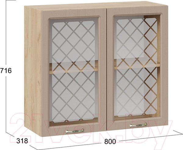 Изображение товара Шкаф навесной для кухни ТриЯ Бьянка 1В8С (дуб крафт золотой/дуб кофе)