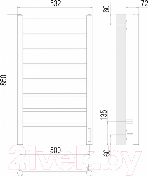 Изображение товара Полотенцесушитель электрический Terminus Аврора П8 500x850