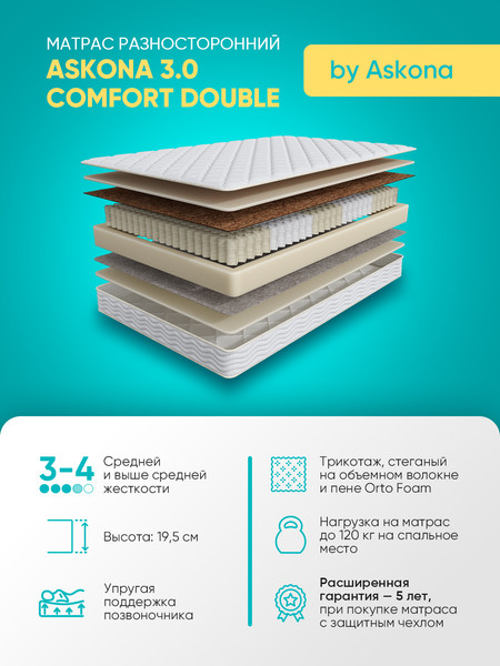 Изображение товара Матрас Askona Comfort Double 3.0 160x200