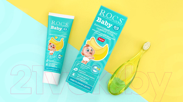Изображение товара Зубная паста R.O.C.S. Baby нежный уход. Банановый микс от 0 до 3 лет (45г)