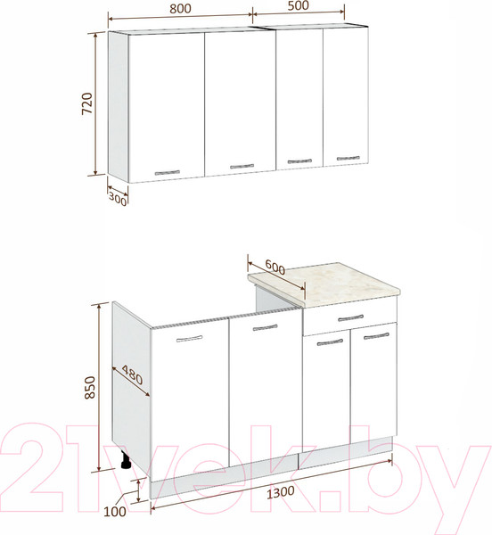 Изображение товара Кухонный гарнитур Кортекс-мебель Корнелия Лира-лайт 1.3м (дуб сонома/венге/марсель)