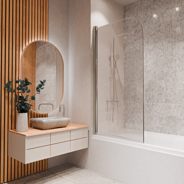 Изображение товара Стеклянная шторка для ванны Saniteco SN-21 (140x80, прозрачное стекло)