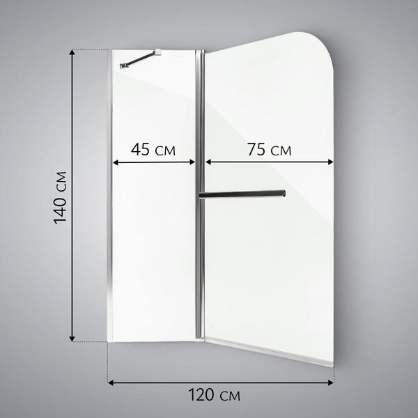 Изображение товара Стеклянная шторка для ванны Saniteco SN-21-140 (140x120, прозрачное стекло)