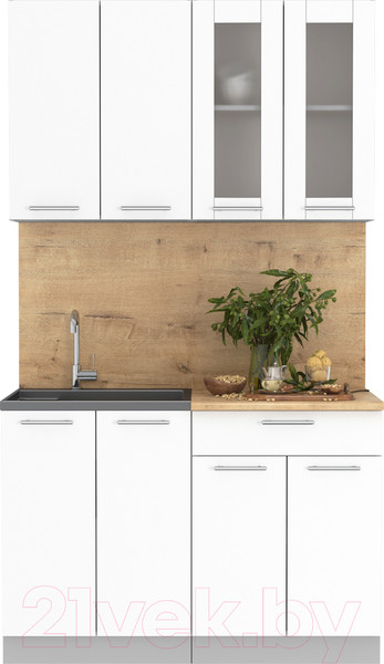 Изображение товара Кухонный гарнитур Интерлиния Мила 12 (белый платинум/белый платинум глянец/дуб бунратти)