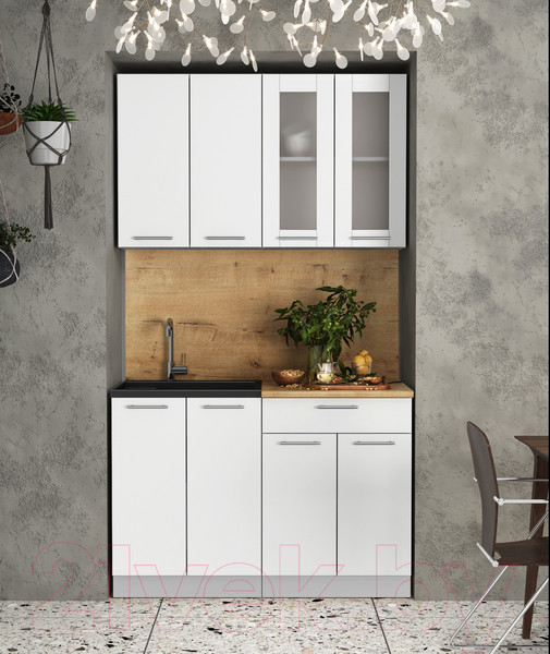 Изображение товара Кухонный гарнитур Интерлиния Мила 12 (белый платинум/белый платинум глянец/дуб бунратти)