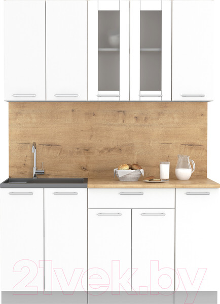 Изображение товара Кухонный гарнитур Интерлиния Мила 15 (белый платинум/белый платинум глянец/дуб бунратти)