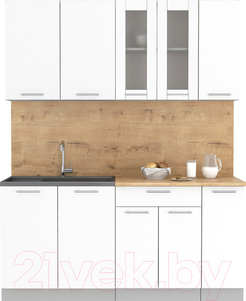 Изображение товара Кухонный гарнитур Интерлиния Мила 17 (белый платинум/белый платинум глянец/дуб бунратти)