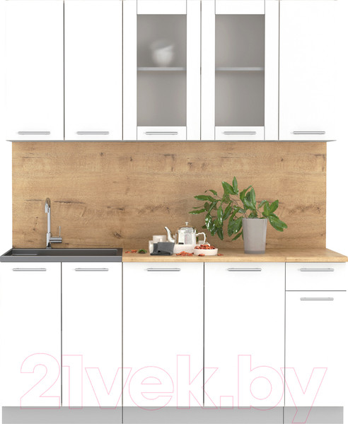 Изображение товара Кухонный гарнитур Интерлиния Мила 17-60 (белый платинум/белый платинум глянец/дуб бунратти)