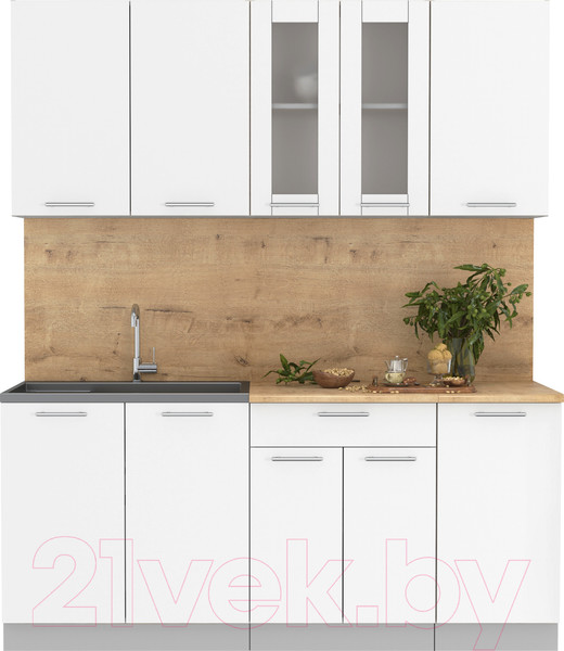 Изображение товара Кухонный гарнитур Интерлиния Мила 18 (белый платинум/белый платинум глянец/дуб бунратти)
