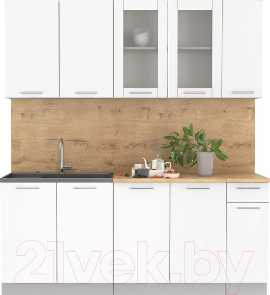 Изображение товара Кухонный гарнитур Интерлиния Мила 19 (белый платинум/белый платинум глянец/дуб бунратти)