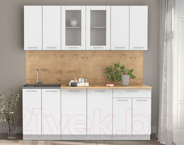 Изображение товара Кухонный гарнитур Интерлиния Мила 20-60 (белый платинум/белый платинум глянец/дуб бунратти)