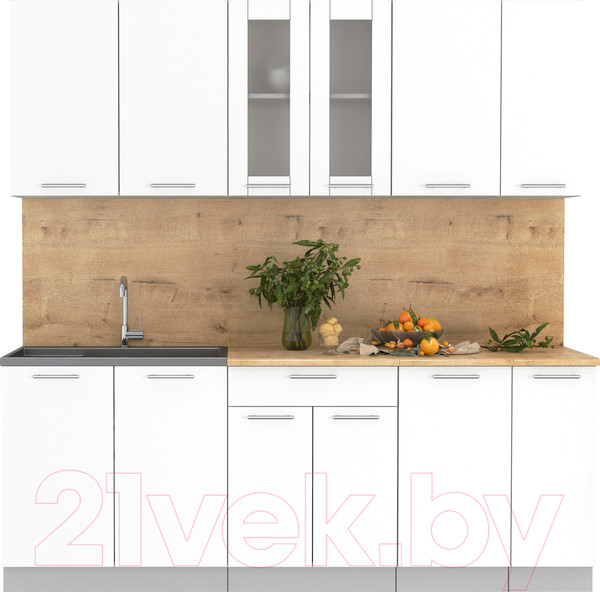 Изображение товара Кухонный гарнитур Интерлиния Мила 21 (белый платинум/белый платинум глянец/дуб бунратти)