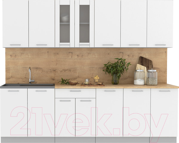 Изображение товара Кухонный гарнитур Интерлиния Мила 26 (белый платинум/белый платинум глянец/дуб бунратти)