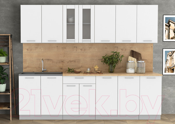 Изображение товара Кухонный гарнитур Интерлиния Мила 26 (белый платинум/белый платинум глянец/дуб бунратти)