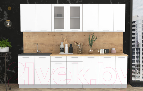 Изображение товара Кухонный гарнитур Интерлиния Мила 27 (белый платинум/белый платинум глянец/дуб бунратти)