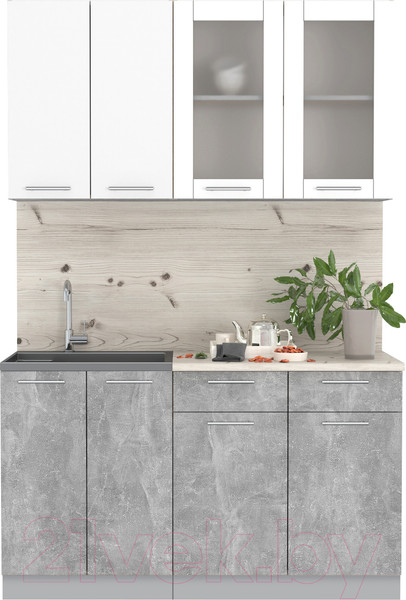 Изображение товара Кухонный гарнитур Интерлиния Мила 14-60 (бетон/белый платинум глянец/бискайская сосна)