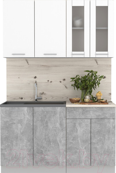 Изображение товара Кухонный гарнитур Интерлиния Мила 14 (бетон/белый платинум глянец/бискайская сосна)