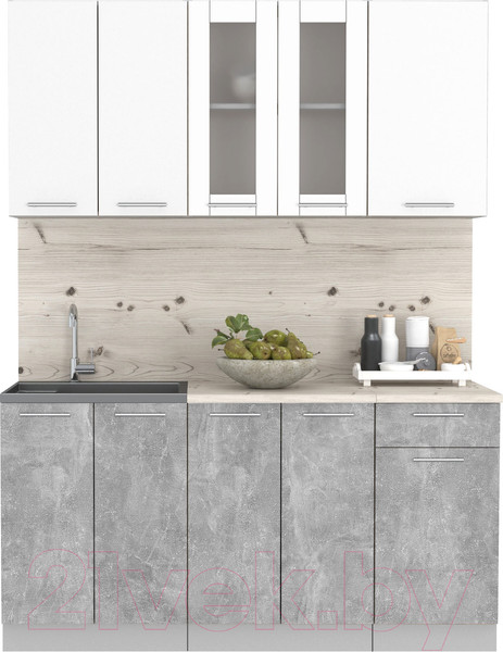 Изображение товара Кухонный гарнитур Интерлиния Мила 16-60 (бетон/белый платинум глянец/бискайская сосна)