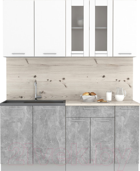 Изображение товара Кухонный гарнитур Интерлиния Мила 17 (бетон/белый платинум глянец/бискайская сосна)