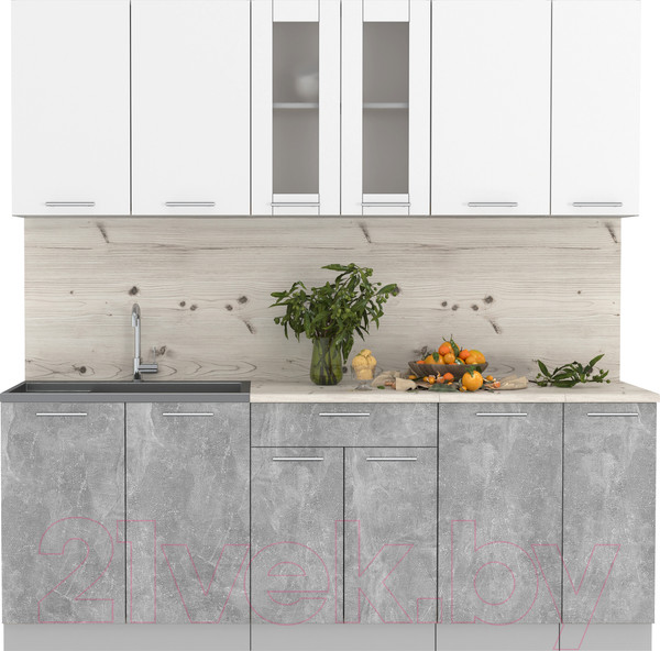 Изображение товара Кухонный гарнитур Интерлиния Мила 21 (бетон/белый платинум глянец/бискайская сосна)