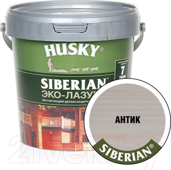 Изображение товара Лазурь для древесины Husky Siberian Эко-Лазурь Полуматовая (900мл, антик)