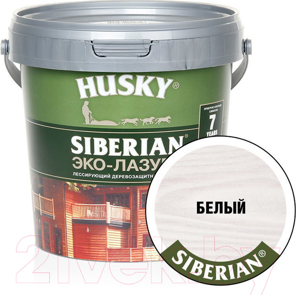 Изображение товара Лазурь для древесины Husky Siberian Эко-Лазурь Полуматовая (900мл, белый)